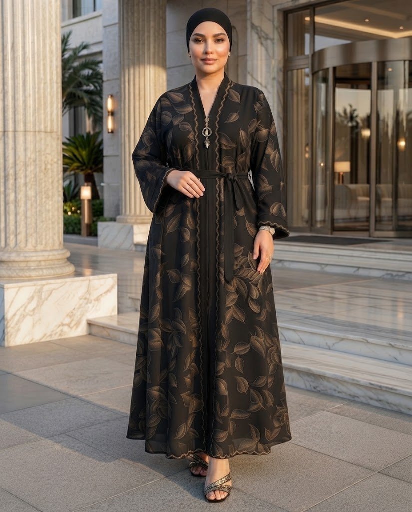 Out Digital Print Abaya